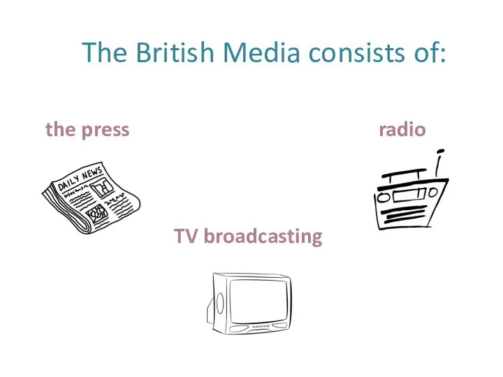 The British Media consists of: the press radio TV broadcasting