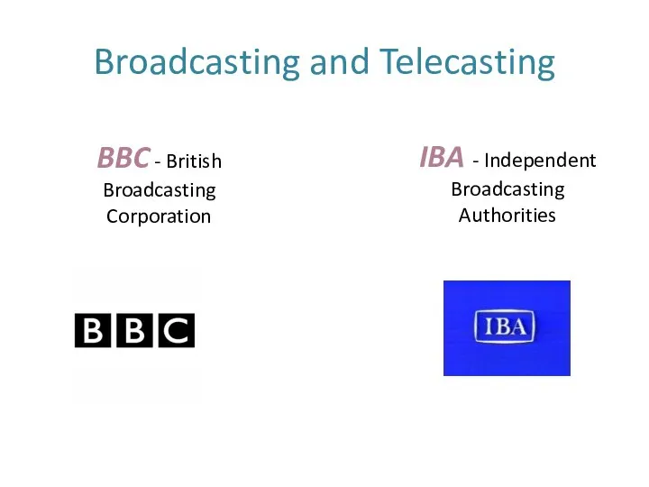 Broadcasting and Telecasting BBC - British Broadcasting Corporation IBA - Independent Broadcasting Authorities