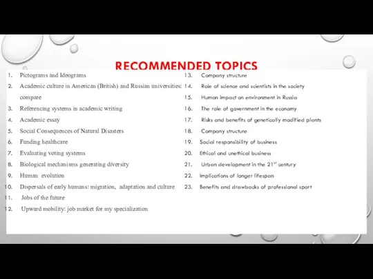 RECOMMENDED TOPICS