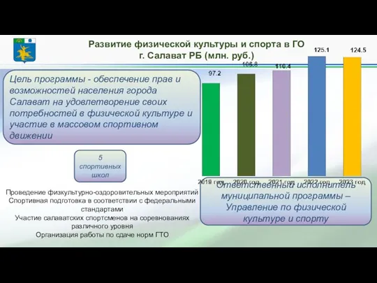 Развитие физической культуры и спорта в ГО г. Салават РБ (млн.