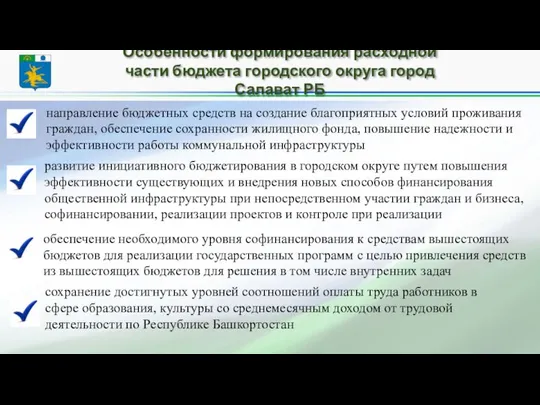 Особенности формирования расходной части бюджета городского округа город Салават РБ обеспечение