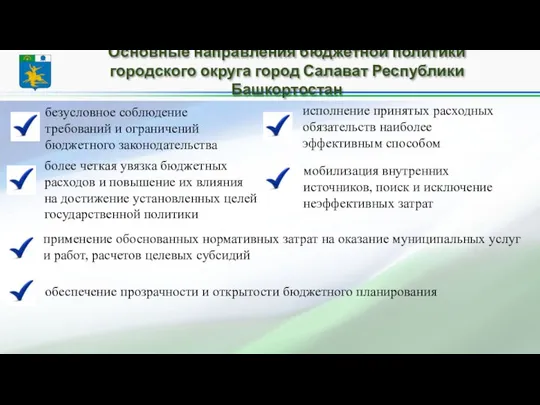 Основные направления бюджетной политики городского округа город Салават Республики Башкортостан применение