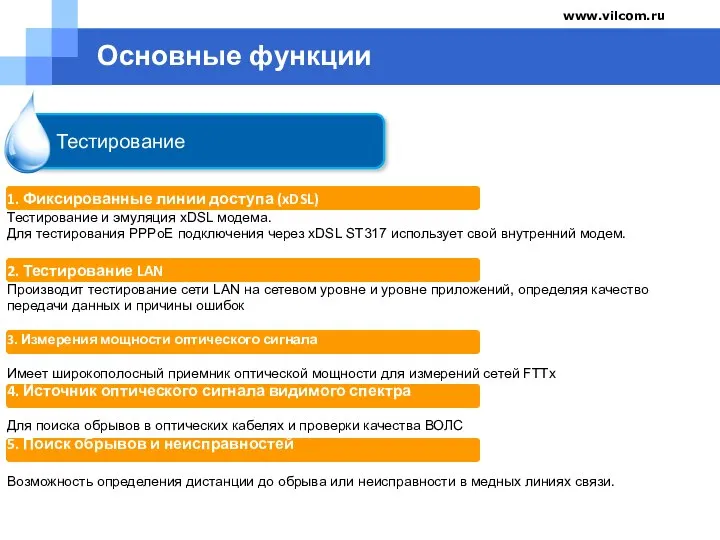 www.vilcom.ru 1. Фиксированные линии доступа (xDSL) Тестирование и эмуляция xDSL модема.