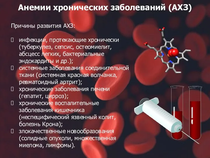 Причины развития АХЗ: инфекции, протекающие хронически (туберкулез, сепсис, остеомиелит, абсцесс легких,