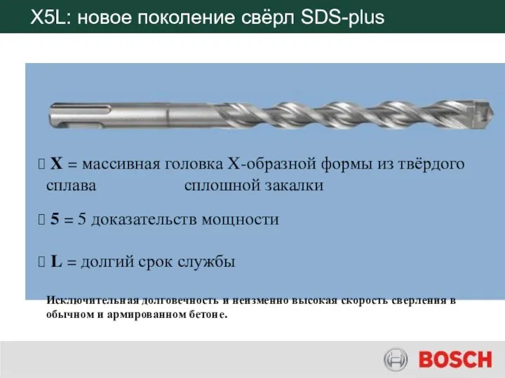 X5L: новое поколение свёрл SDS-plus X = массивная головка X-образной формы