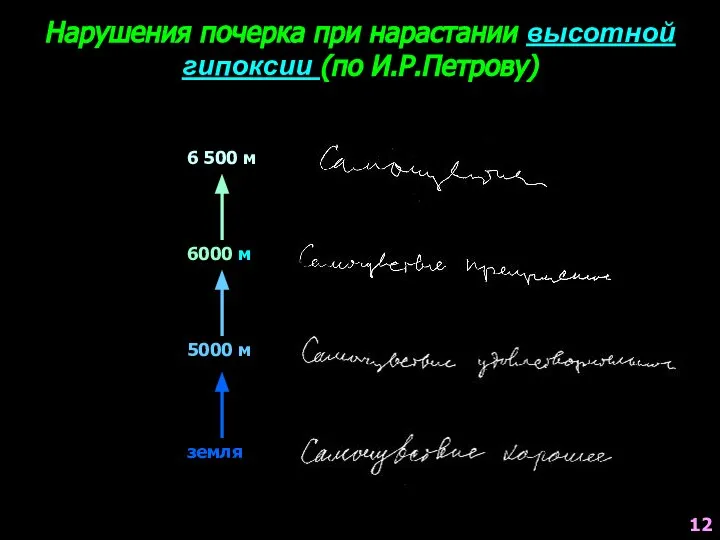 Нарушения почерка при нарастании высотной гипоксии (по И.Р.Петрову) земля 5000 м