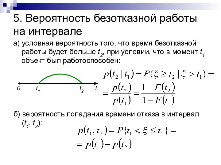 5. Вероятность безотказной работы на интервале а) условная вероятность того, что