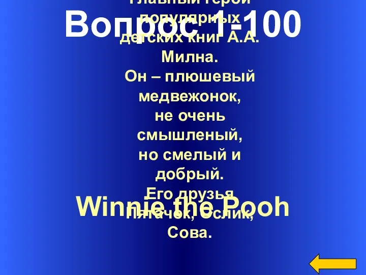 Вопрос 1-100 Winnie the Pooh Главный герой популярных детских книг А.А.