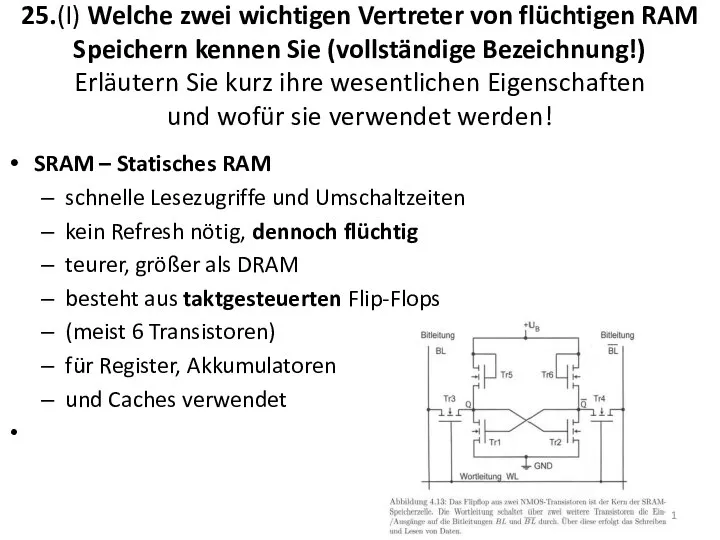 25.(I) Welche zwei wichtigen Vertreter von flüchtigen RAM Speichern kennen Sie