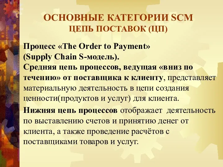 Процесс «The Order to Payment» (Supply Chain S-модель). Средняя цепь процессов,