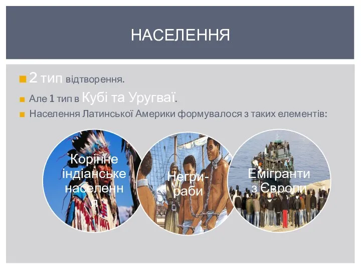 2 тип відтворення. Але 1 тип в Кубі та Уругваї. Населення