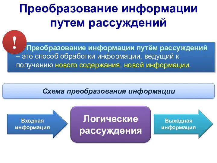 Преобразование информации путем рассуждений Преобразование информации путём рассуждений – это способ