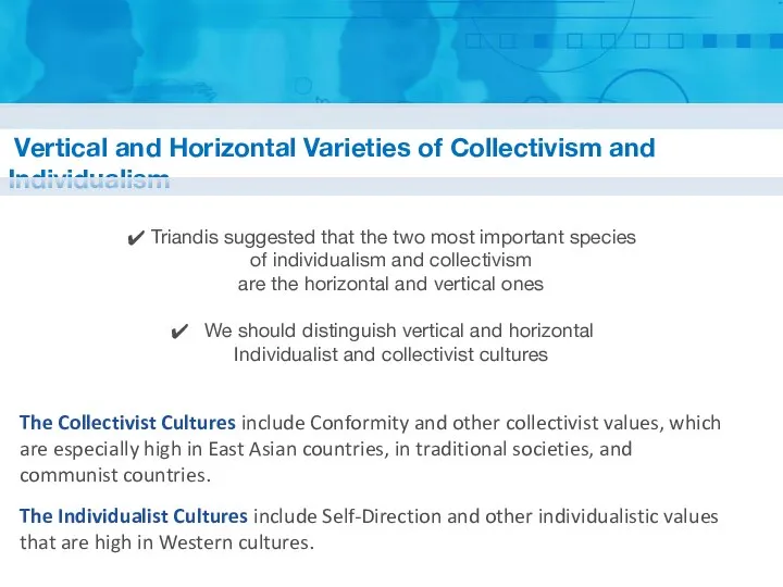 Vertical and Horizontal Varieties of Collectivism and Individualism Triandis suggested that