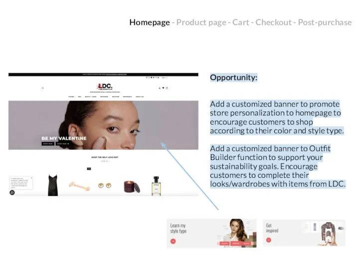 Homepage - Product page - Cart - Checkout - Post-purchase Opportunity: