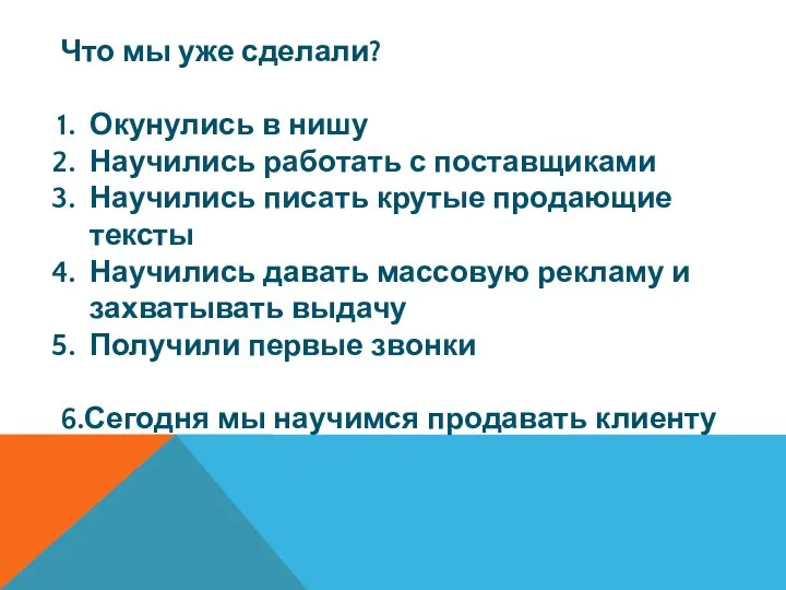 Что мы уже сделали? Окунулись в нишу Научились работать с поставщиками