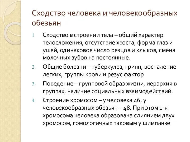 Сходство человека и человекообразных обезьян Сходство в строении тела – общий