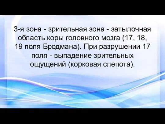 3-я зона - зрительная зона - затылочная область коры головного мозга