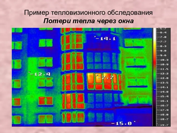 Пример тепловизионного обследования Потери тепла через окна