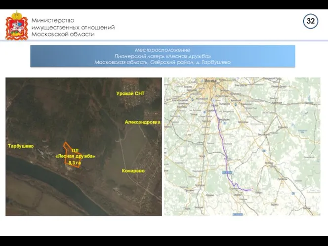 Министерство имущественных отношений Московской области ПЛ «Лесная дружба» 8,3 га Тарбушево