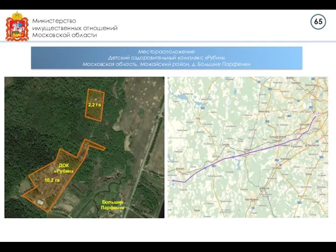 Министерство имущественных отношений Московской области Месторасположение Детский оздоровительный комплекс «Рубин» Московская