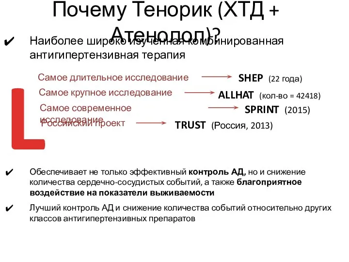 Наиболее широко изученная комбинированная антигипертензивная терапия Обеспечивает не только эффективный контроль