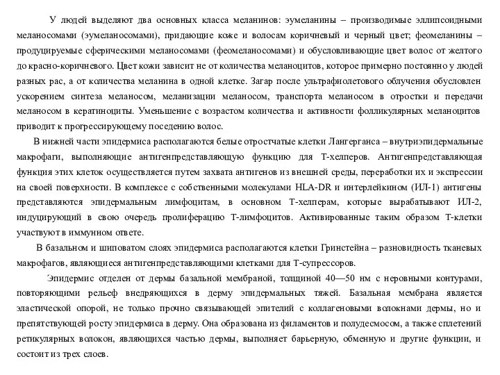 У людей выделяют два основных класса меланинов: эумеланины – производимые эллипсоидными