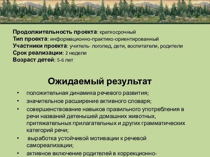 Ожидаемый результат положительная динамика речевого развития; значительное расширение активного словаря; совершенствование