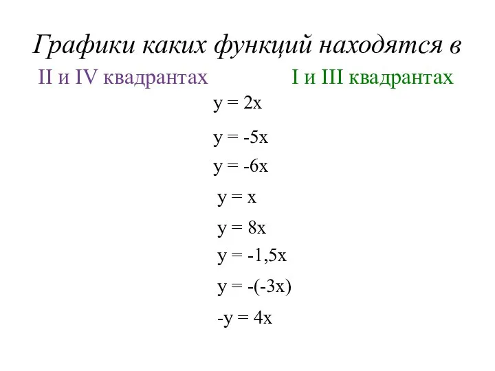 Графики каких функций находятся в у = 2х у = -5х