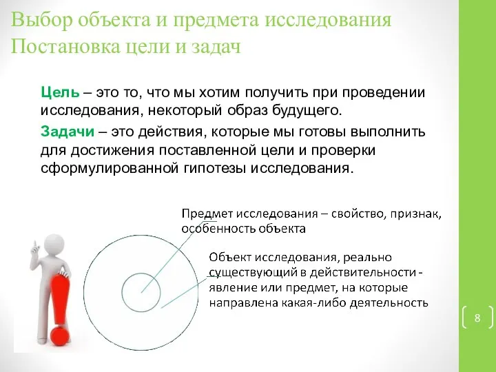 Выбор объекта и предмета исследования Постановка цели и задач Цель –