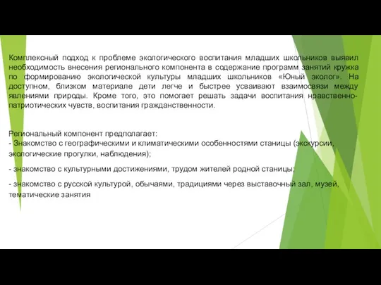 Комплексный подход к проблеме экологического воспитания младших школьников выявил необходимость внесения