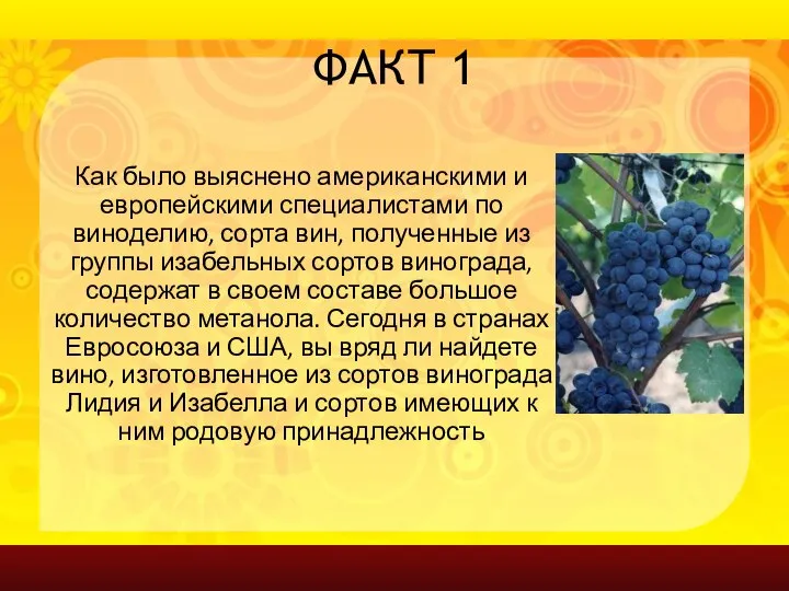 ФАКТ 1 Как было выяснено американскими и европейскими специалистами по виноделию,