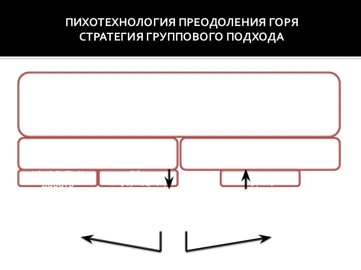 Принципы: ПИХОТЕХНОЛОГИЯ ПРЕОДОЛЕНИЯ ГОРЯ СТРАТЕГИЯ ГРУППОВОГО ПОДХОДА Легче изменить индивидуумов, собранных