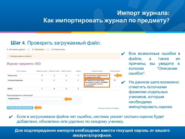 Для подтверждения импорта необходимо ввести текущий пароль от вашего аккаунта/профиля. Импорт