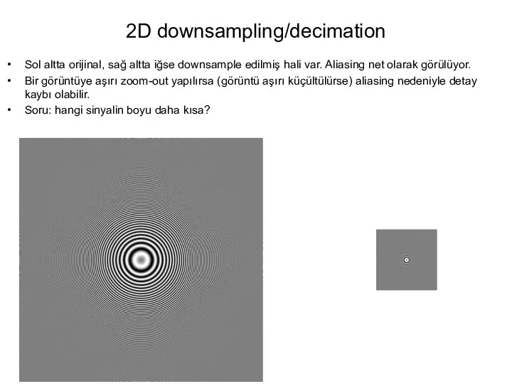 2D downsampling/decimation Sol altta orijinal, sağ altta iğse downsample edilmiş hali