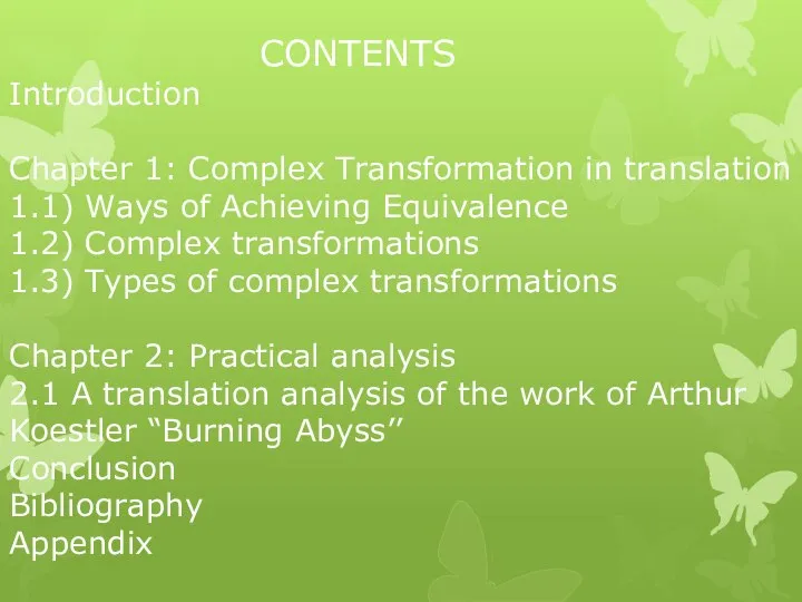 CONTENTS Introduction Chapter 1: Complex Transformation in translation 1.1) Ways of