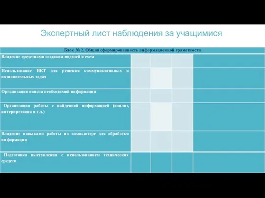 Экспертный лист наблюдения за учащимися