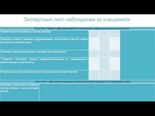 Экспертный лист наблюдения за учащимися