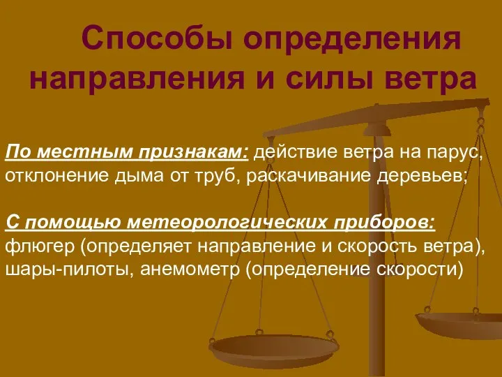 Способы определения направления и силы ветра По местным признакам: действие ветра