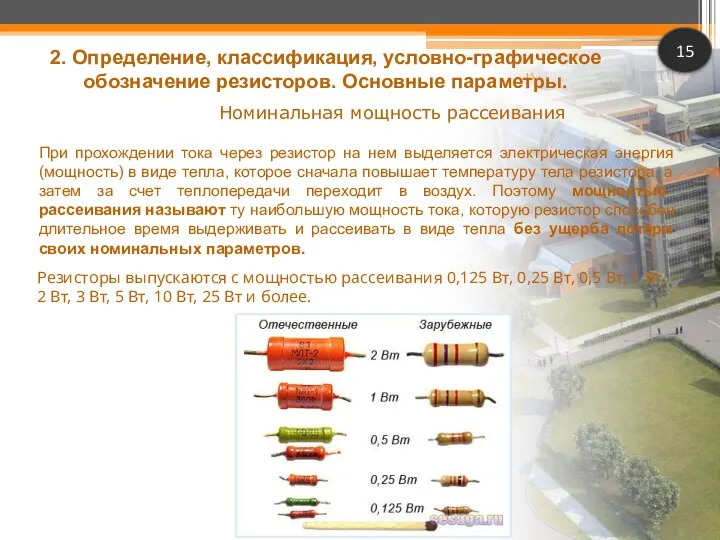 Номинальная мощность рассеивания При прохождении тока через резистор на нем выделяется