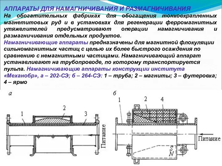 АППАРАТЫ ДЛЯ НАМАГНИЧИВАНИЯ И РАЗМАГНИЧИВАНИЯ На обогатительных фабриках для обогащения тонковкрапленных