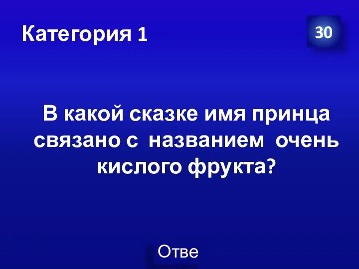 Категория 1 30 В какой сказке имя принца связано с названием очень кислого фрукта?