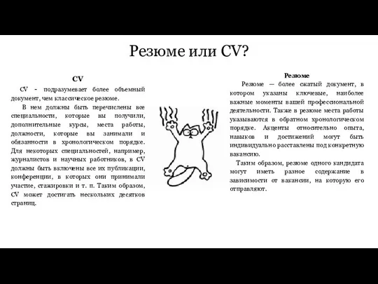 Резюме или CV? CV CV - подразумевает более объемный документ, чем