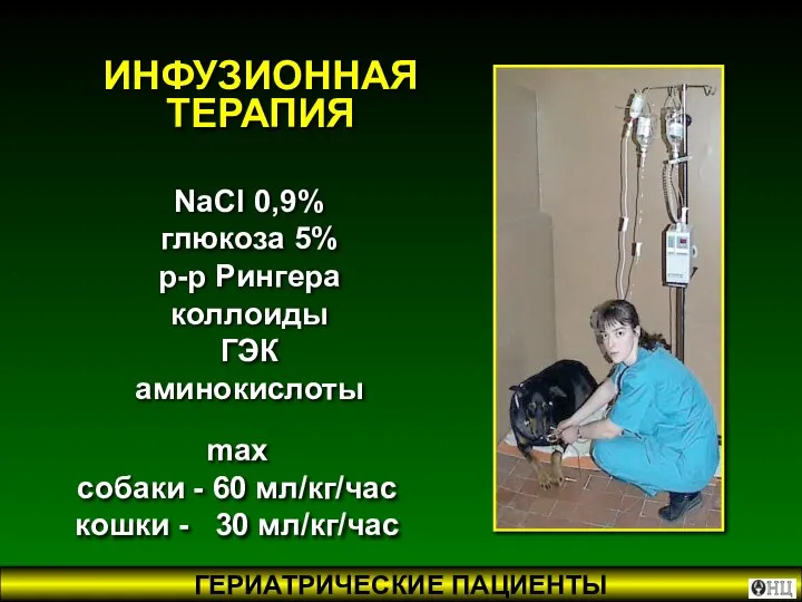 ИНФУЗИОННАЯ ТЕРАПИЯ max cобаки - 60 мл/кг/час кошки - 30 мл/кг/час