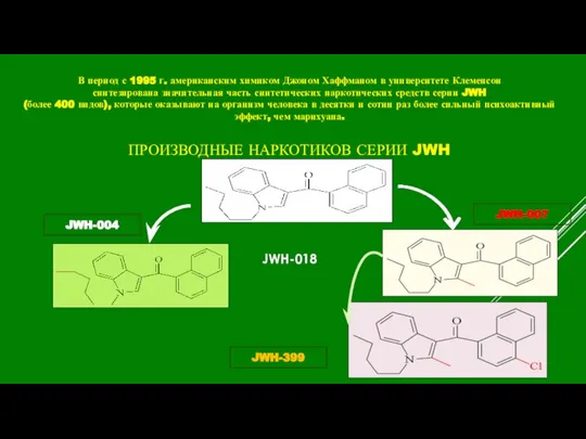 В период с 1995 г. американским химиком Джоном Хаффманом в университете