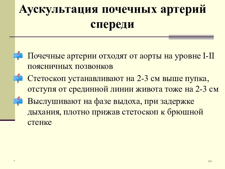 Почечные артерии отходят от аорты на уровне I-II поясничных позвонков Стетоскоп