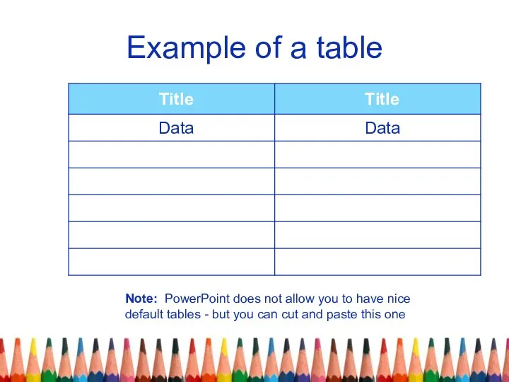 Example of a table Note: PowerPoint does not allow you to