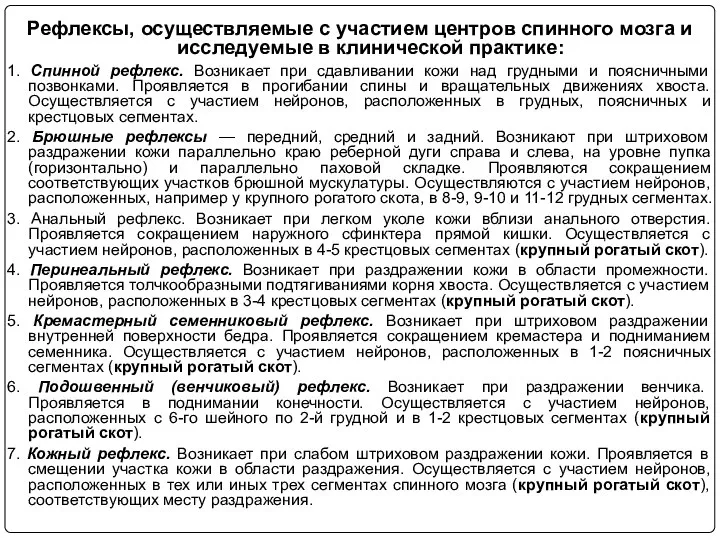 Рефлексы, осуществляемые с участием центров спинного мозга и исследуемые в клинической