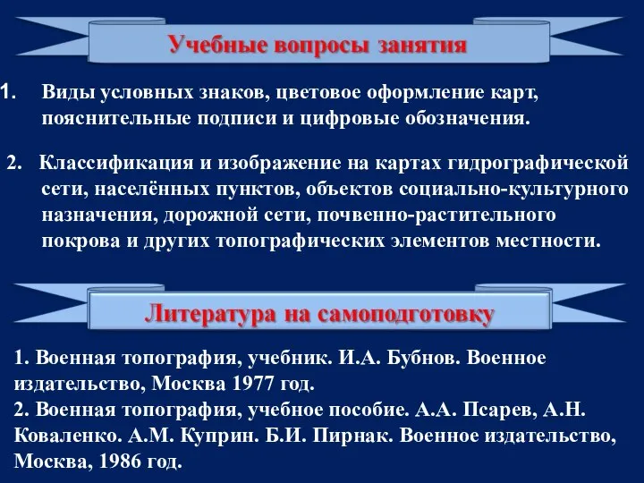 Виды условных знаков, цветовое оформление карт, пояснительные подписи и цифровые обозначения.