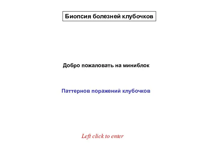 Добро пожаловать на миниблок Left click to enter Биопсия болезней клубочков Паттернов поражений клубочков