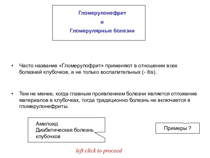 Гломерулонефрит и Гломерулярные болезни left click to proceed Амилоид Диабетическая болезнь клубочков Примеры ?